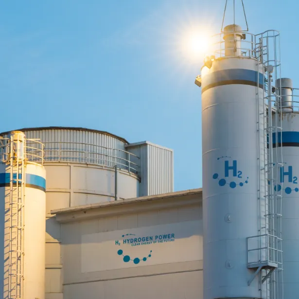 Hydrogen plant buildings with bright sun